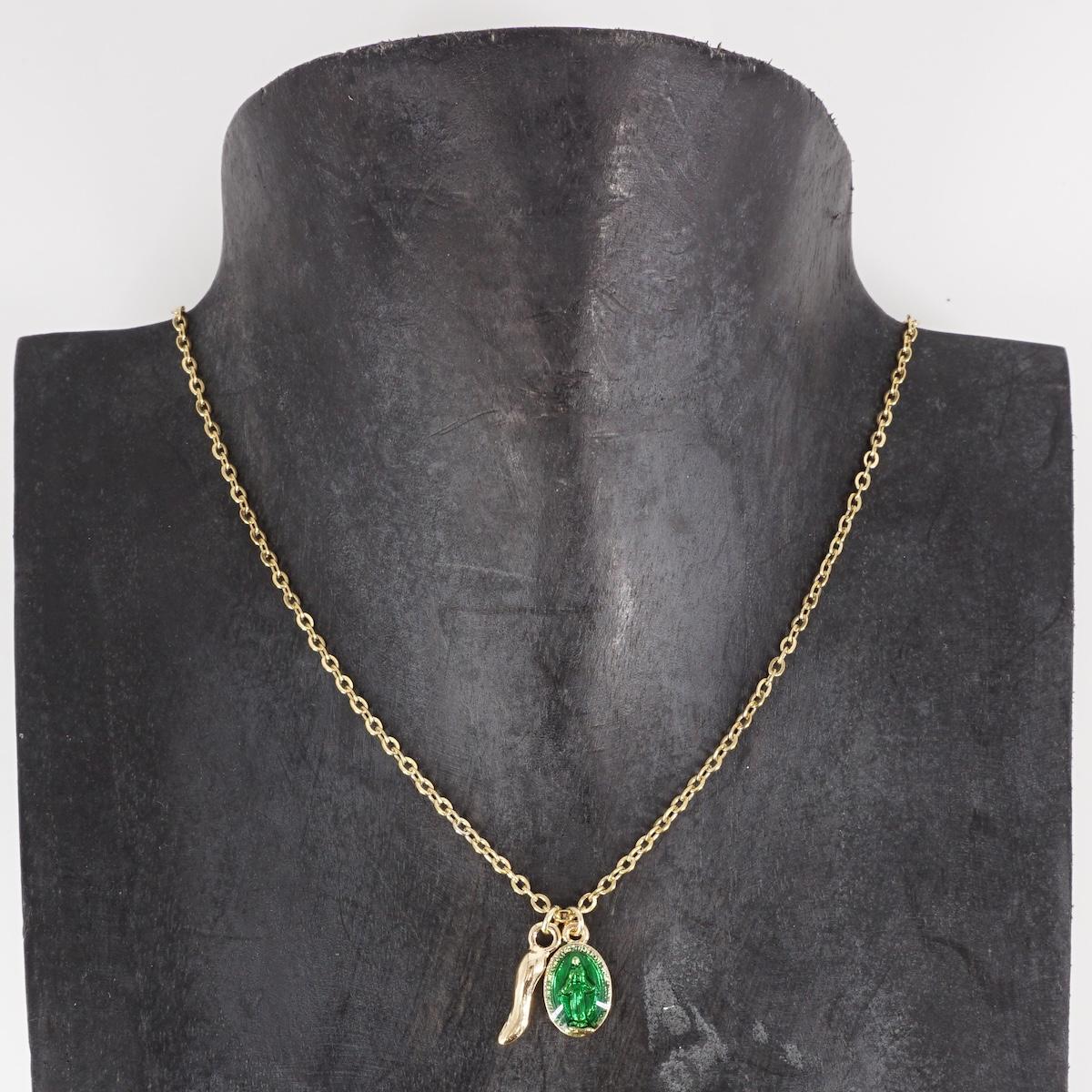 COLLANA CATENINA MADONNINA VERDE E CORNETTO