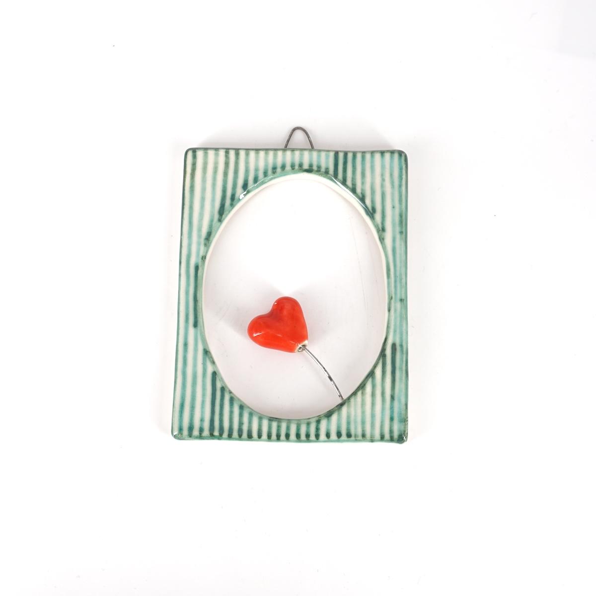 ROSSO RAMINA CORNICE S RETT.CUORE ROSSO RIGHE VERDE CHIARO