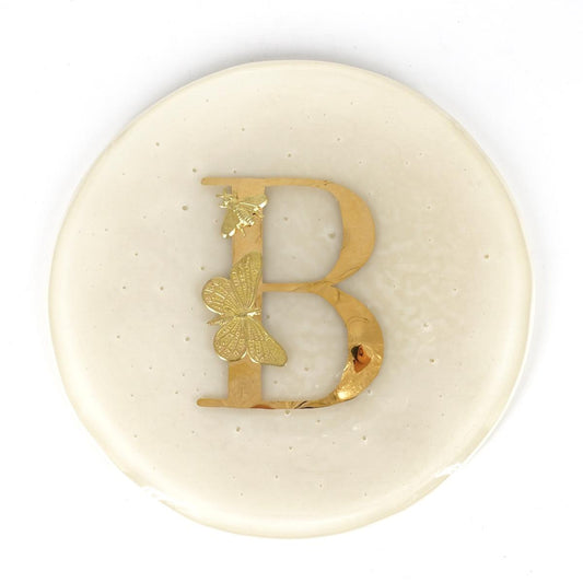 Piatto lettera e charm B AVORIO PIATTO LETTERA+CHARM B AVORIO VETRO FUSO