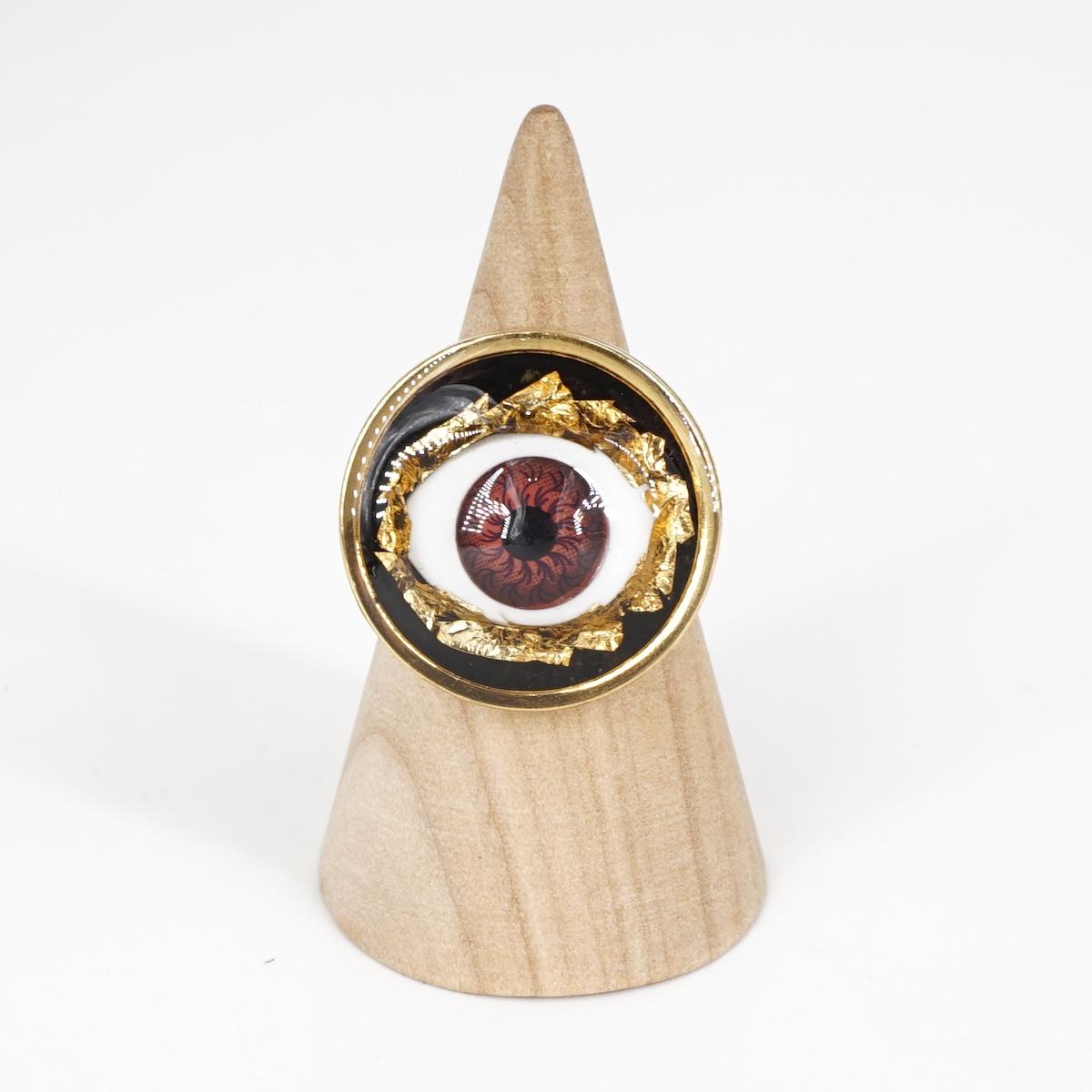 Big Eye Ring Brown Gold Leaf