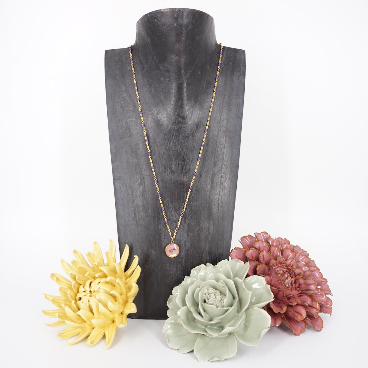 Collana fiori bottone rosario Rosa Antico COLLANA BOTTONE ROSARIO ROSA ANTICO ANNA FADDA 