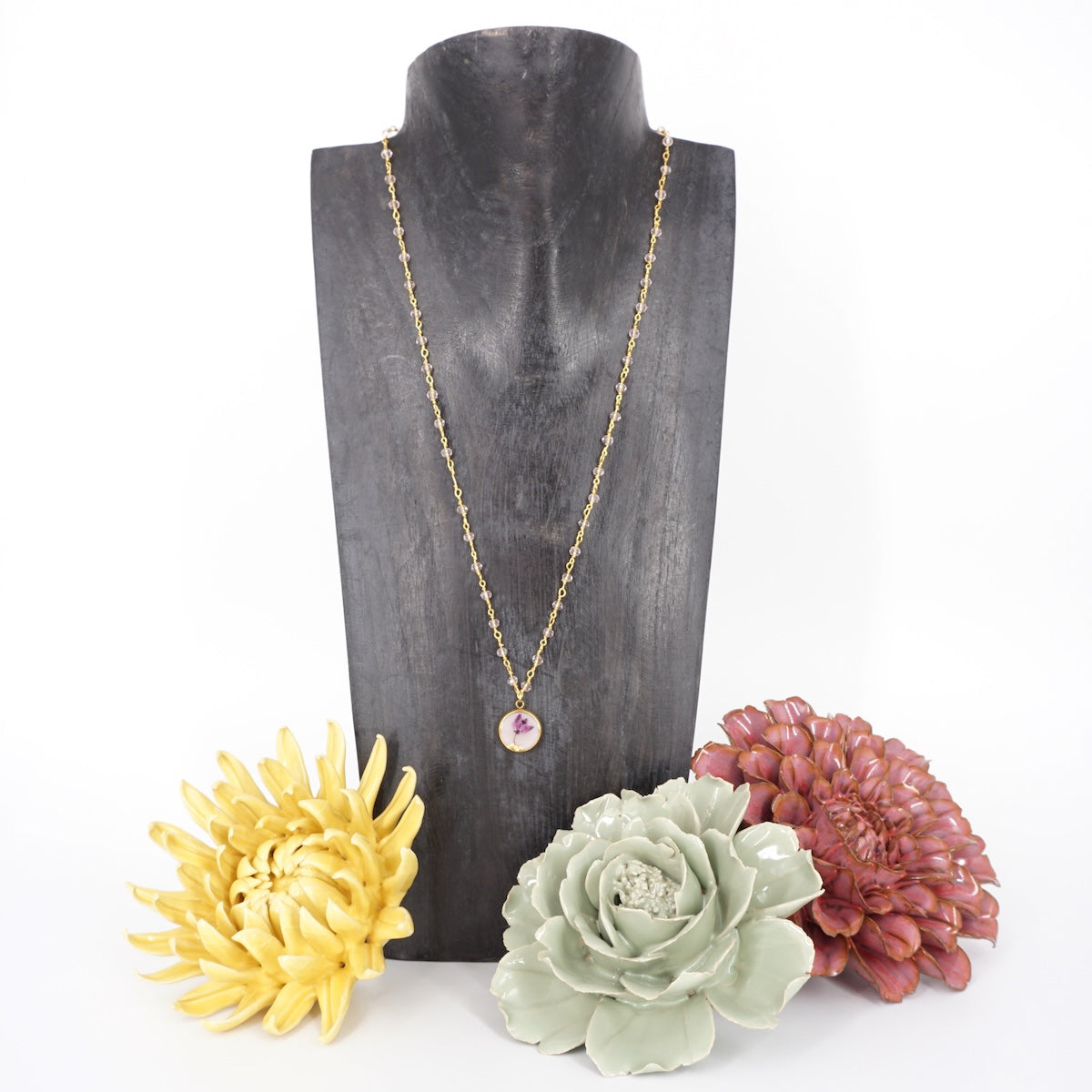 Collana fiori bottone rosario Rosa Pallido COLLANA BOTTONE ROSARIO ROSA PALLIDO ANNA FADDA 