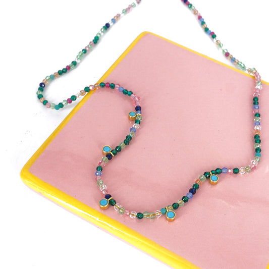 COLLANA PERLINE MULTICOLOR CON PIETRE AZZURRE COLLANA PERLINE MULTICOLOR PIETRE AZZURRE ARTEON 