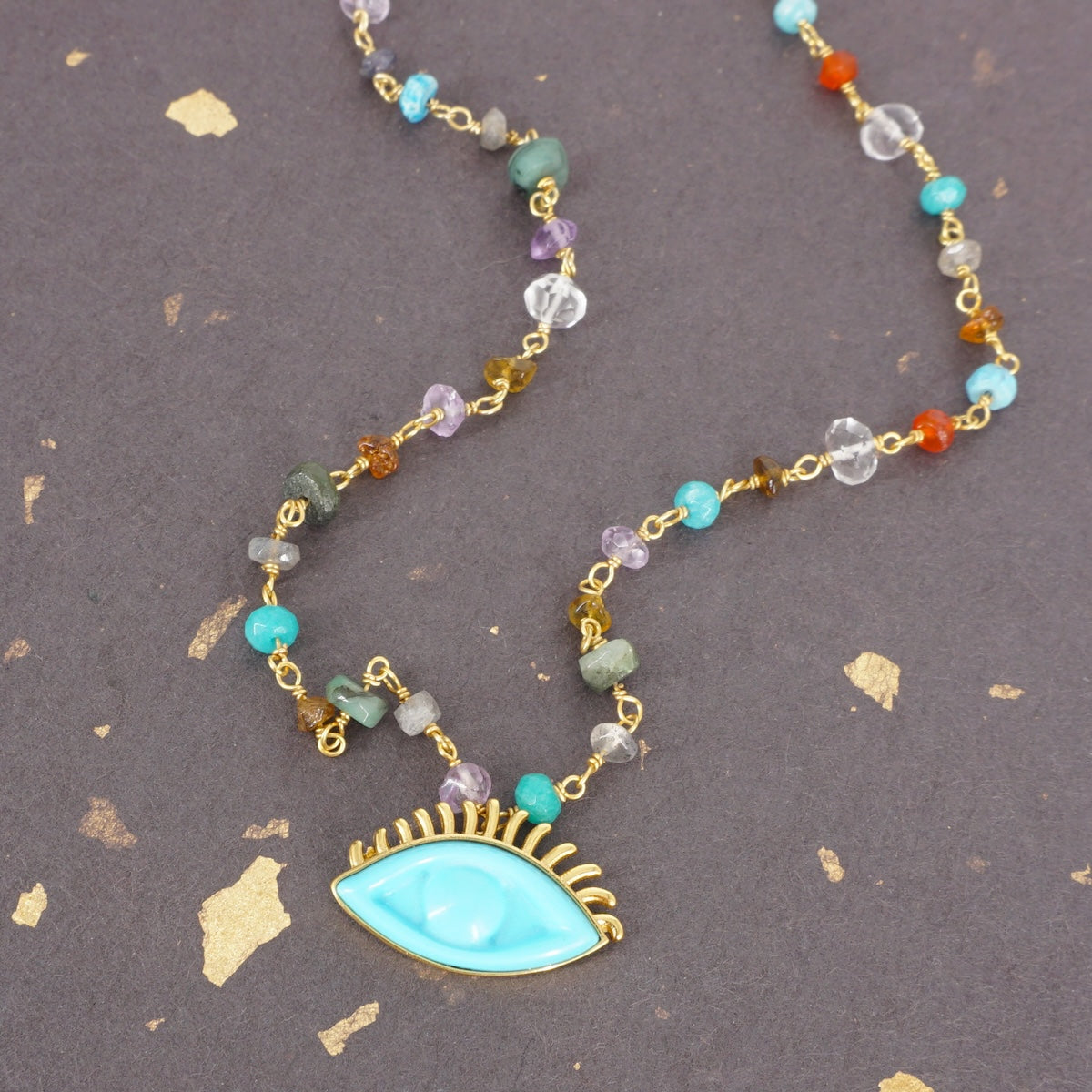 ROSARIO MULTICOLOR OCCHIO CON CIGLIA AZZURRO COLLANA ROSARIO MULTICOLOR OCCHIO AZZURRO ARTEON 
