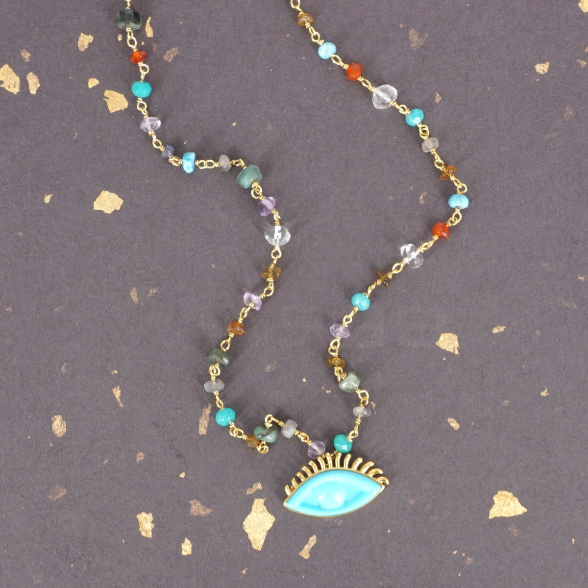 ROSARIO MULTICOLOR OCCHIO CON CIGLIA AZZURRO COLLANA ROSARIO MULTICOLOR OCCHIO AZZURRO ARTEON 