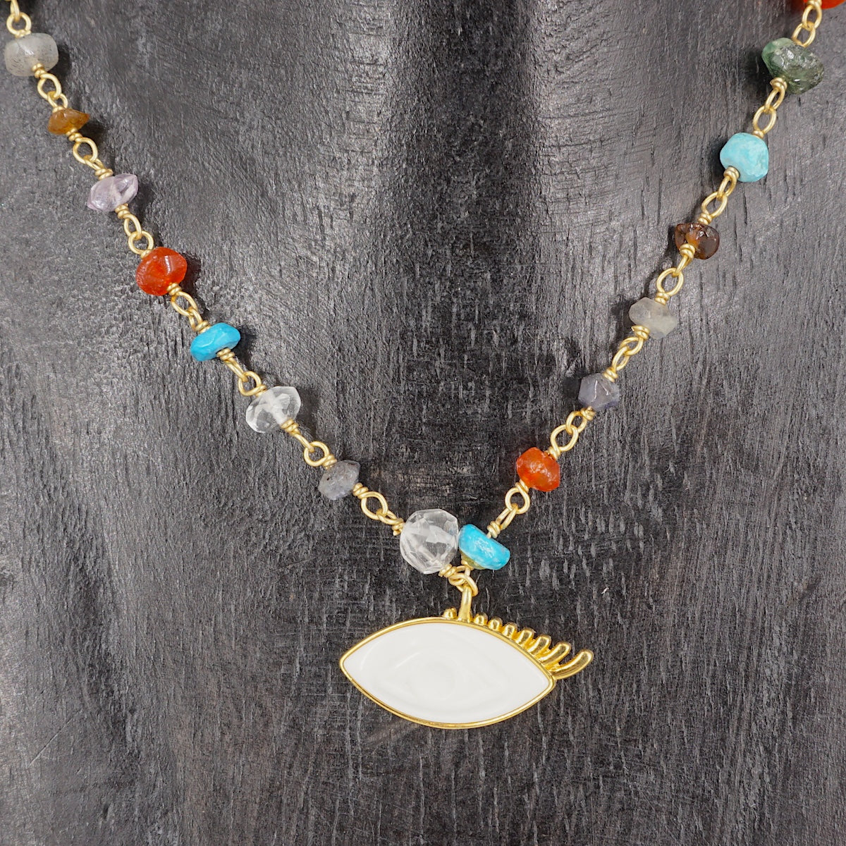 ROSARIO MULTICOLOR OCCHIO CON CIGLIA BIANCO COLLANA ROSARIO MULTICOLOR OCCHIO BIANCO ARTEON 