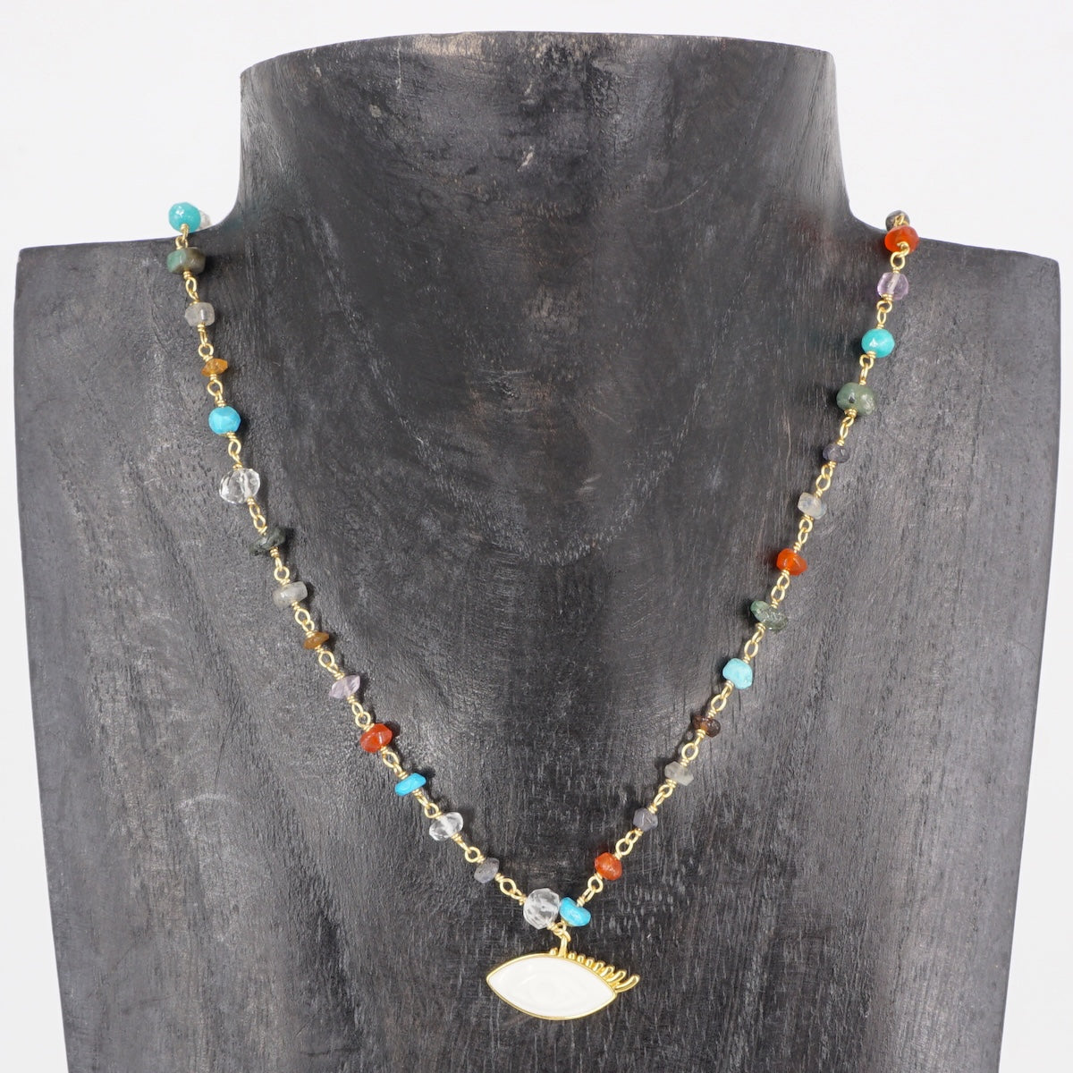 ROSARIO MULTICOLOR OCCHIO CON CIGLIA BIANCO COLLANA ROSARIO MULTICOLOR OCCHIO BIANCO ARTEON 