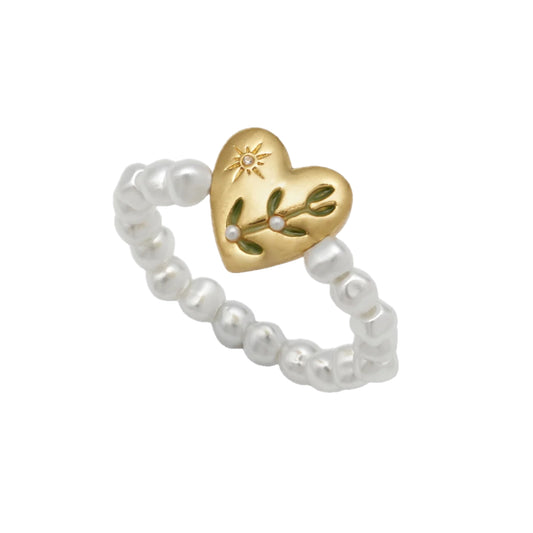 ANELLO CUORE DORATO CON PERLE ANELLO PERLE CUORE ORO FABLE ENGLAND 