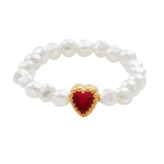 ANELLO CUORE ROSSO CON PERLE ANELLO PERLE CUORE ROSSO FABLE ENGLAND 