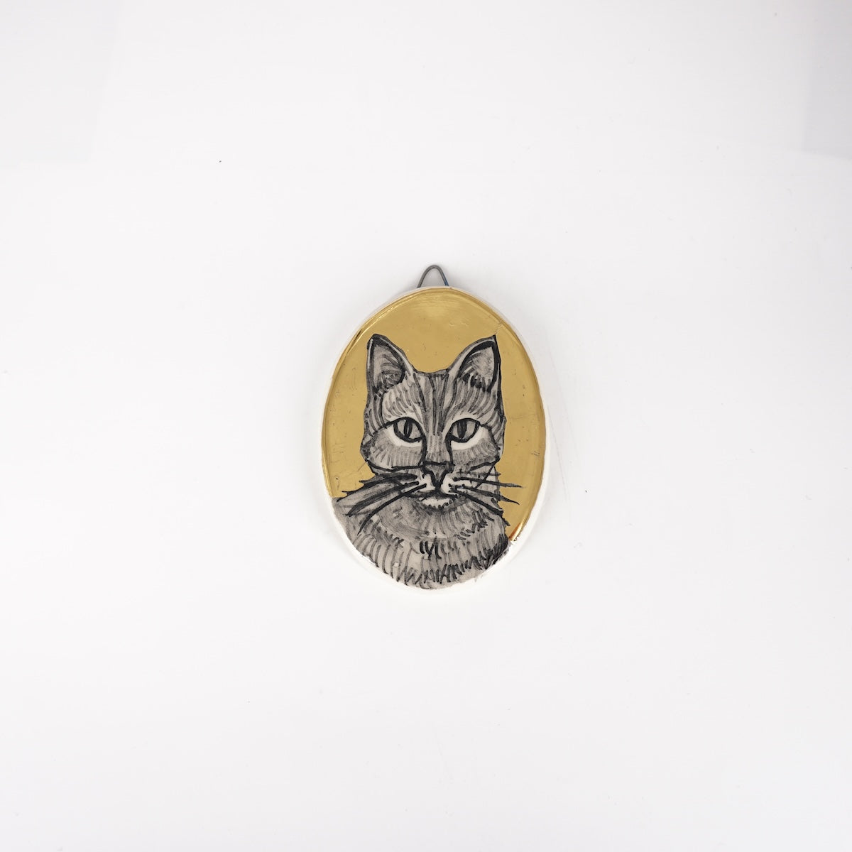 Ovalino GATTO muso fondo oro liscio OVALE GATTO MUSO ORO LISCIO ROSSO RAMINA 