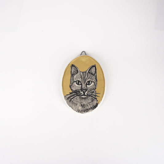 Ovalino GATTO muso fondo oro liscio OVALE GATTO MUSO ORO LISCIO ROSSO RAMINA 