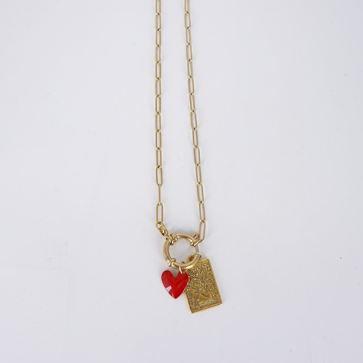 Catena con chiusura frontale THE LOVERS CATENA CHIUSURA FRONTALE TAROCCO THE LOVERS E CUORE SVEVA 