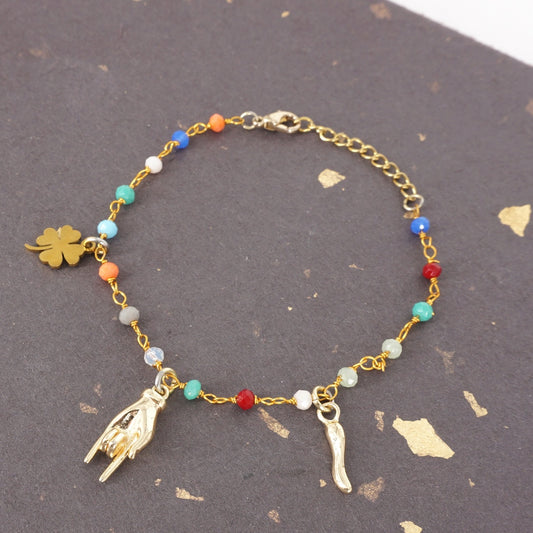 BRACCIALE ROSARIO TRE CHARM MANO TIè BRACCIALE ROSARIO TRE CHARM MANO TIÈ ORO SVEVA 