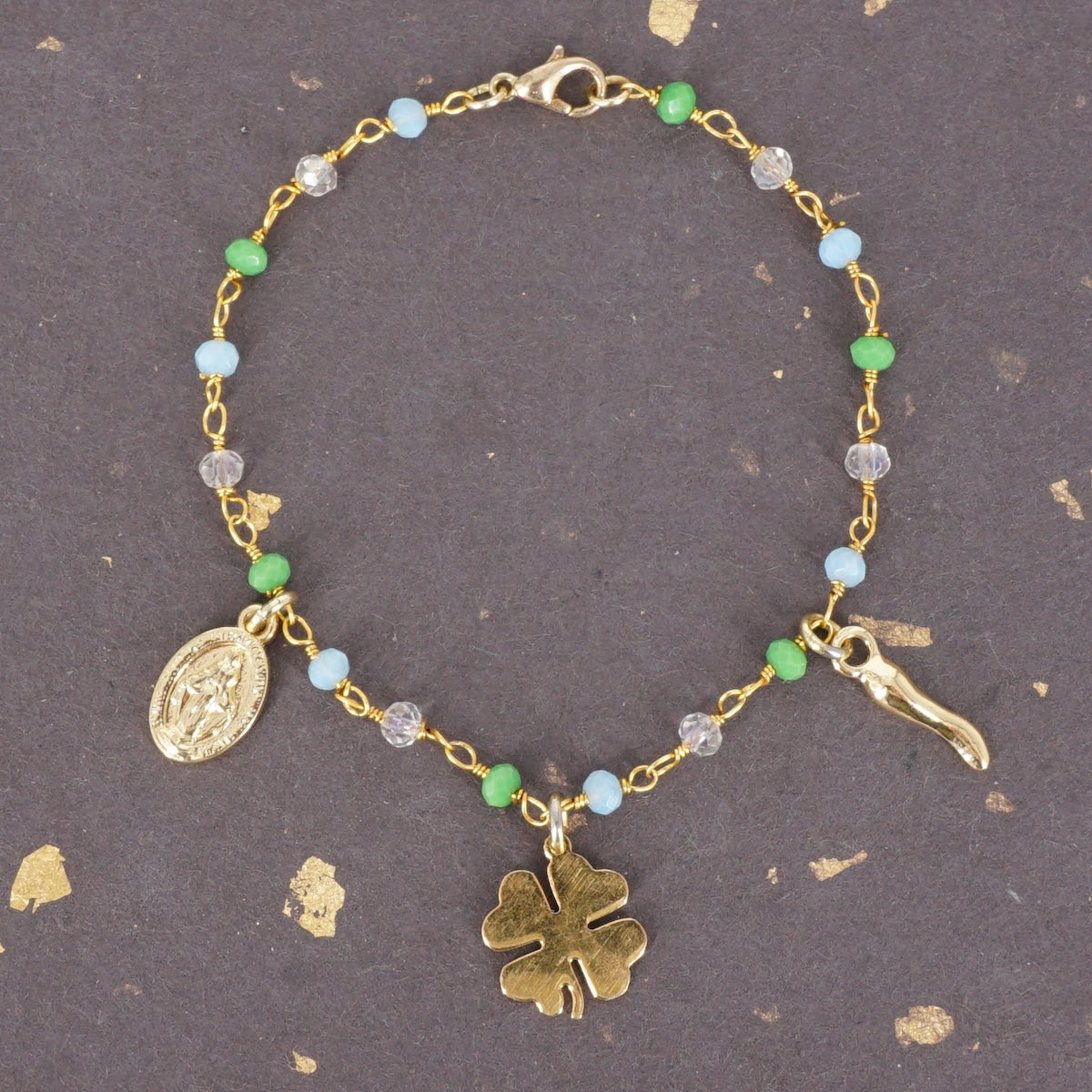 BRACCIALE ROSARIO TRE CHARM QUADRIFOGLIO BRACCIALE ROSARIO TRE CHARM QUADRIFOGLIO SVEVA 