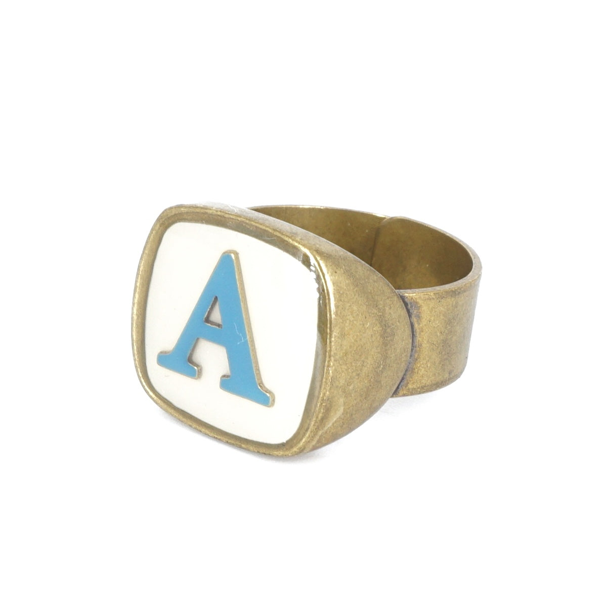 ANELLO LETTERA A BIANCO E AZZURRO ANELLO LETTERA A BIANCO E AZZURRO UNIQUE UNCONVENTIONAL DETAILS 