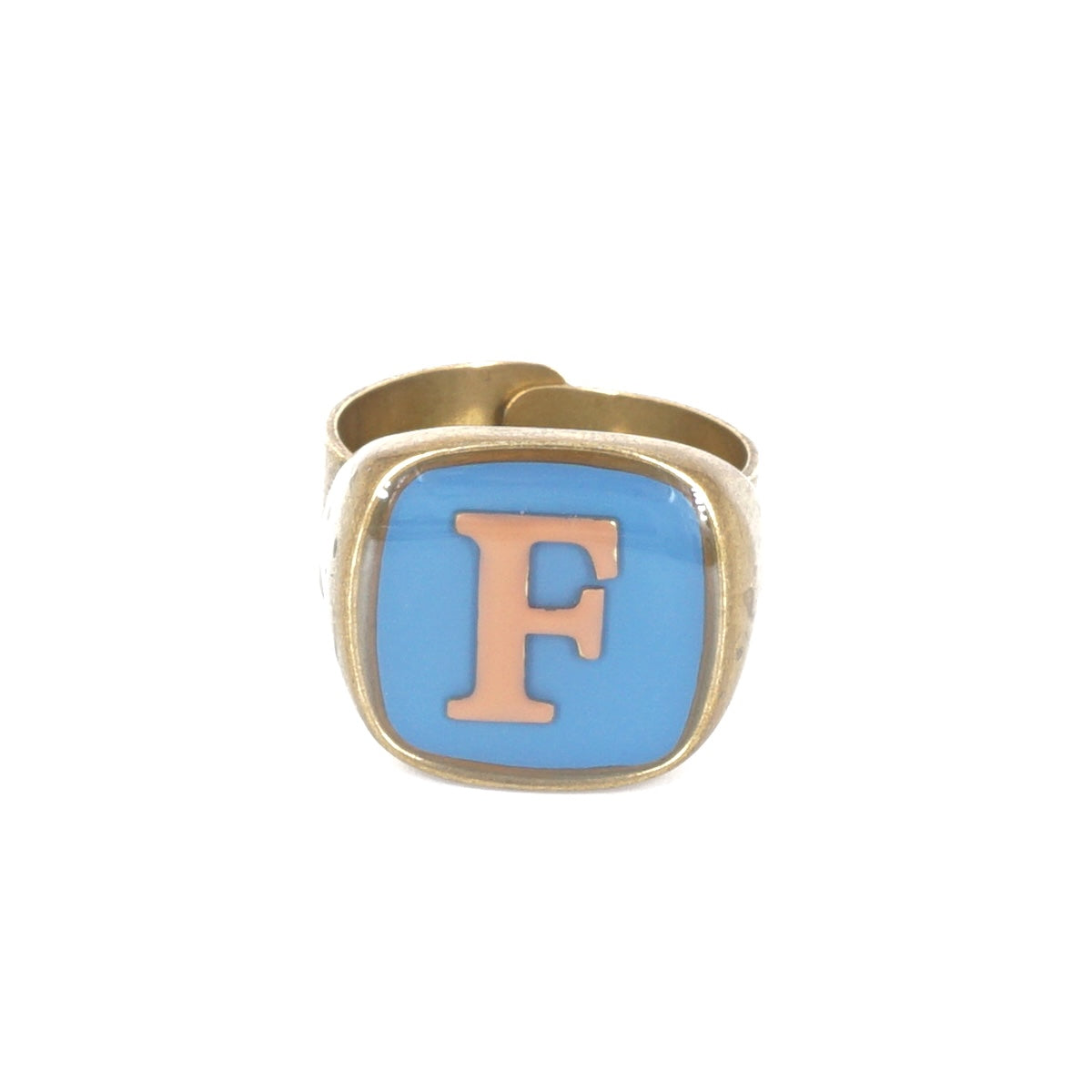ANELLO LETTERA F AZZURRO E NUDE ANELLO LETTERA F AZZURRO E NUDE UNIQUE UNCONVENTIONAL DETAILS 