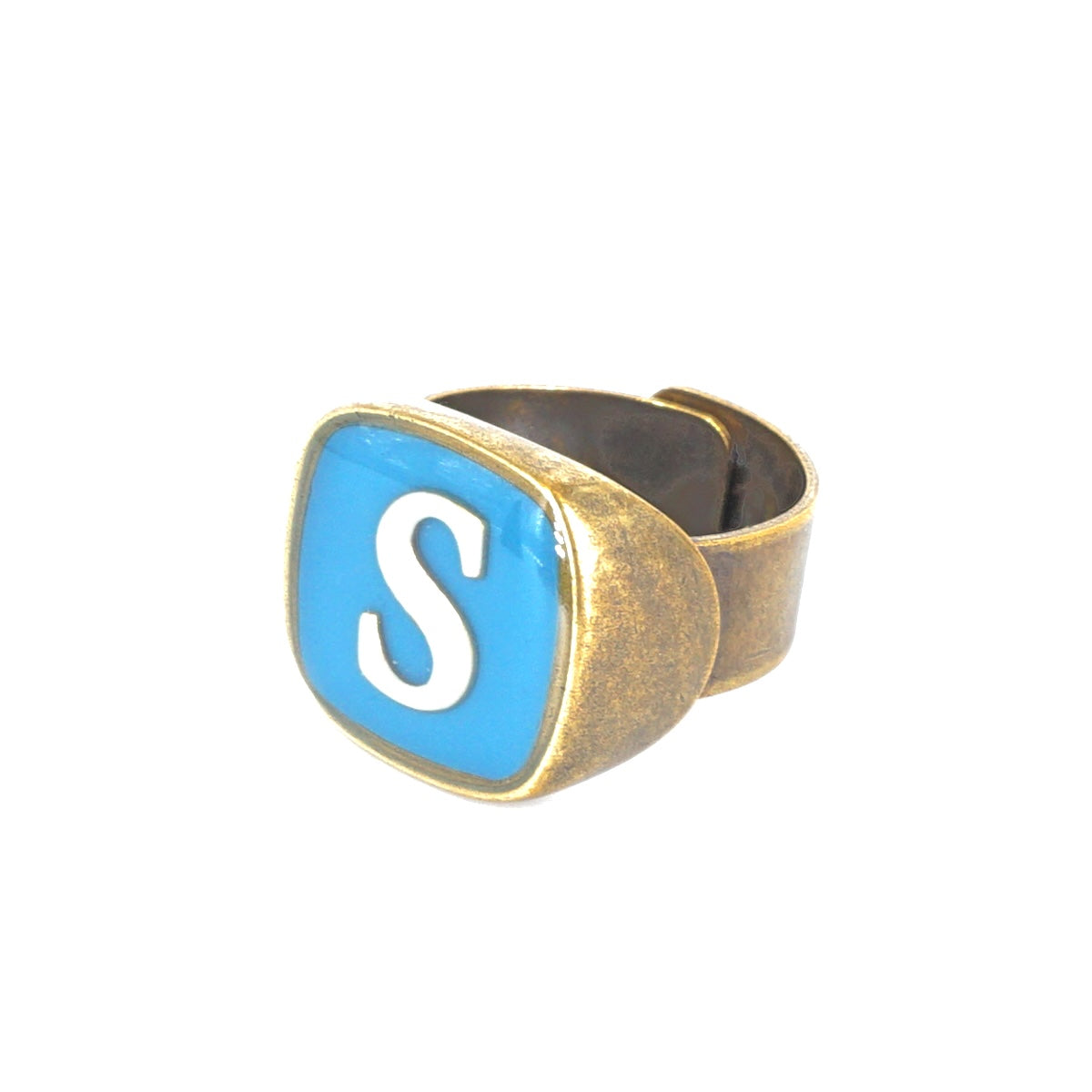 ANELLO LETTERA S AZZURRO E BIANCO ANELLO LETTERA S AZZURRO E BIANCO UNIQUE UNCONVENTIONAL DETAILS 