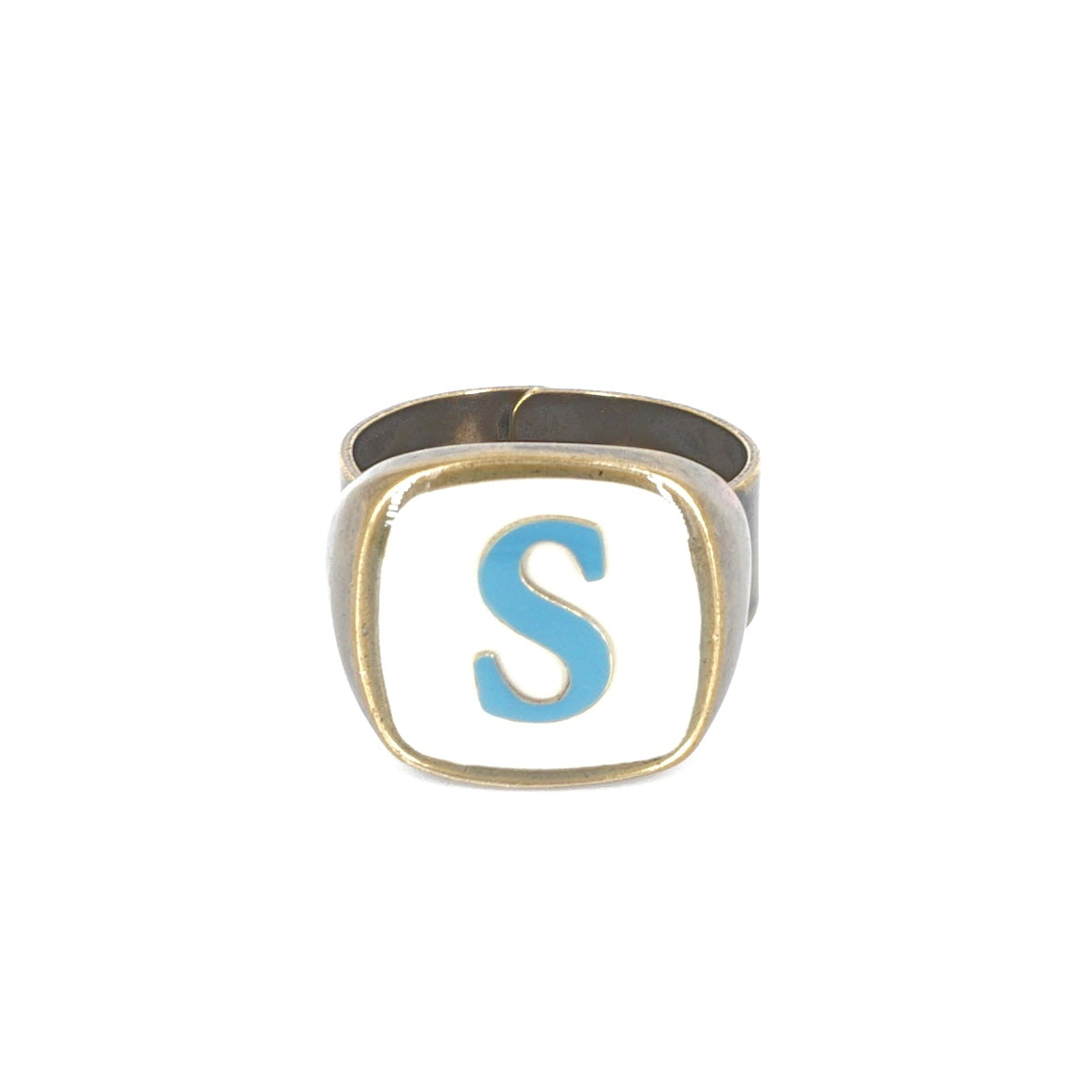 ANELLO LETTERA S BIANCO E AZZURRO ANELLO LETTERA S BIANCO E AZZURRO UNIQUE UNCONVENTIONAL DETAILS 