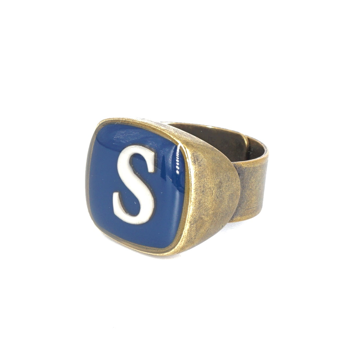 ANELLO LETTERA S BLU E BIANCO ANELLO LETTERA S BLU E BIANCO UNIQUE UNCONVENTIONAL DETAILS 