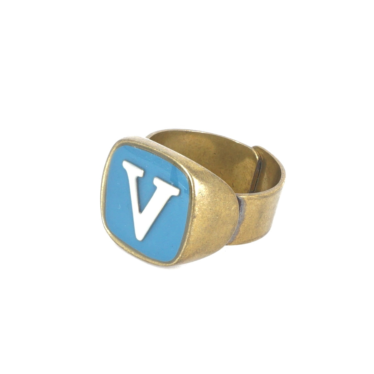 ANELLO LETTERA V AZZURRO E BIANCO ANELLO LETTERA V AZZURRO E BIANCO UNIQUE UNCONVENTIONAL DETAILS 
