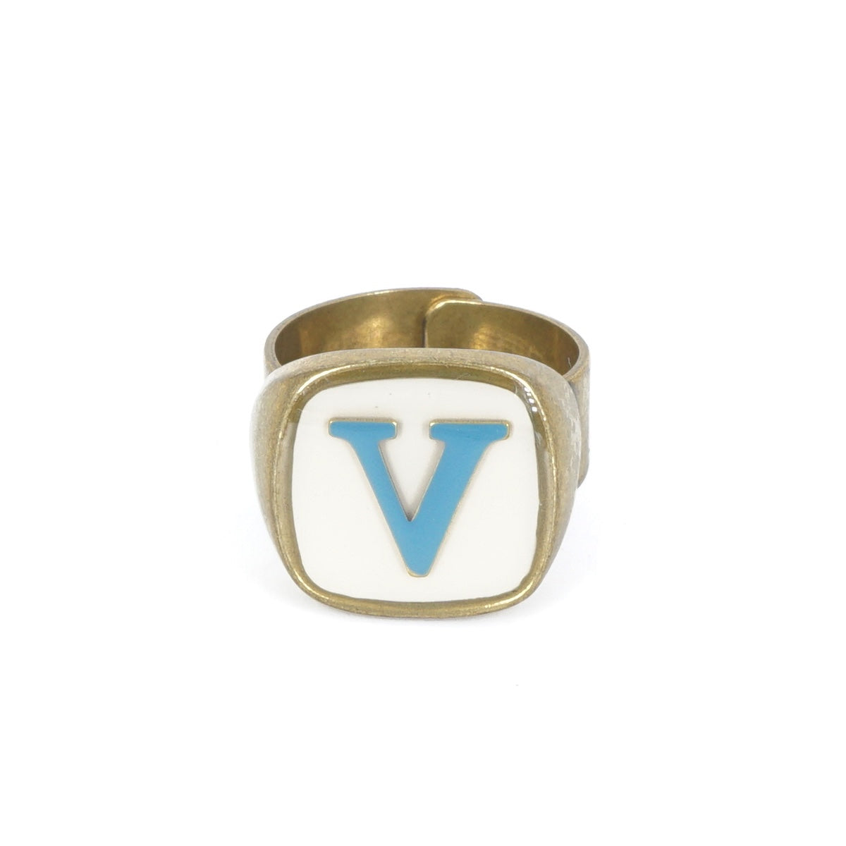 ANELLO LETTERA V BIANCO E AZZURRO ANELLO LETTERA V BIANCO E AZZURRO UNIQUE UNCONVENTIONAL DETAILS 