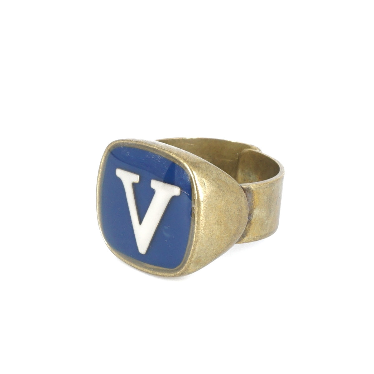 ANELLO LETTERA V BLU E BIANCO ANELLO LETTERA V BLU E BIANCO UNIQUE UNCONVENTIONAL DETAILS 