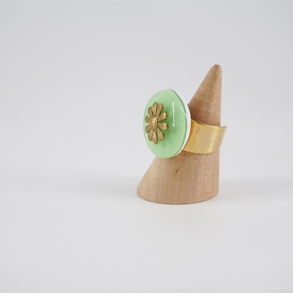 VETRO FUSO ANELLO CHARMFIOREVERDE MENTA