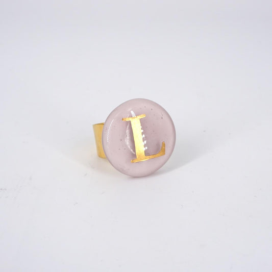 VETRO FUSO ANELLO LETTERAL ROSA