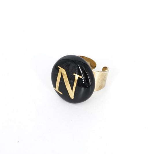 Anello lettera N nero ANELLO LETTERA N NERO VETRO FUSO 