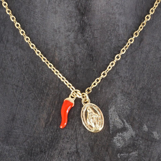 COLLANA CATENINA MADONNINA ORO E CORNETTO