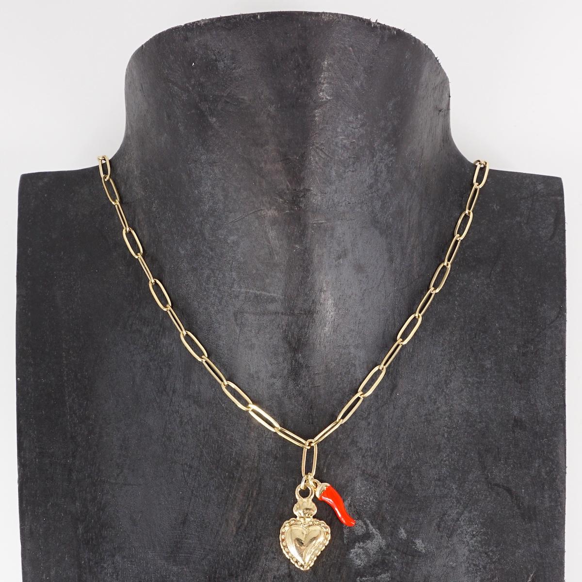 COLLANA CATENA CON EX VOTO ORO E CORNETTO