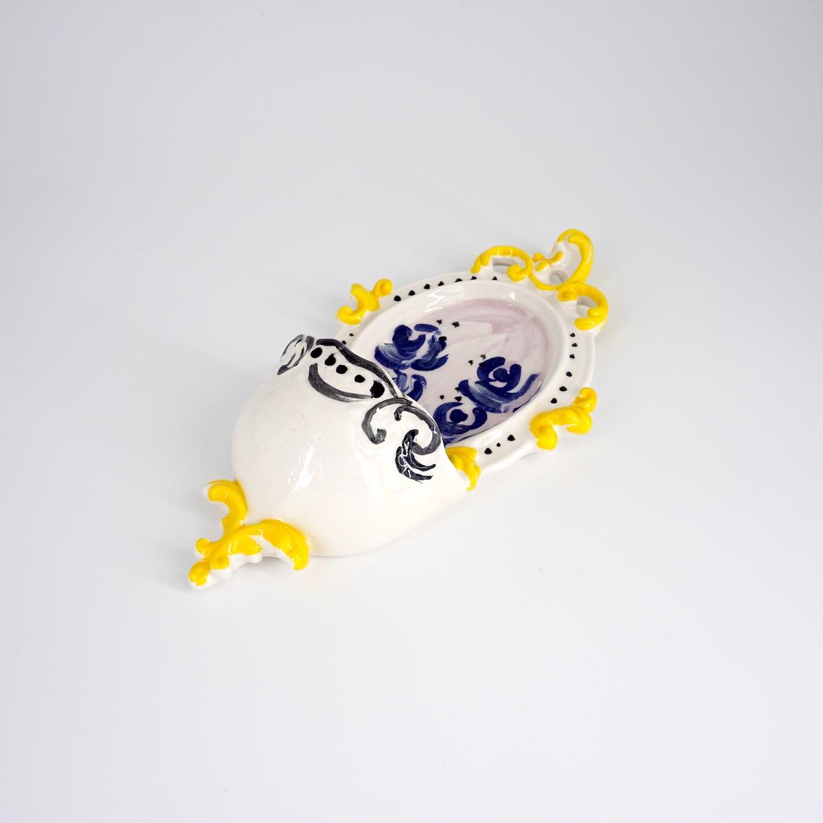 ZENJI CERAMICS ACQUASANTIERA SMALL BAROCCABLU, GIALLO E NERO