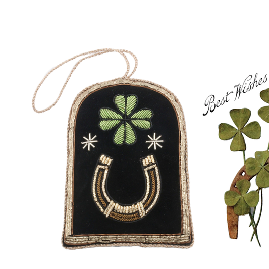 AMULETO DA PARETE FERRO DI CAVALLO E QUADRIFOGLIO CHARM RICAMATO FERRO DI CAVALLO VENDREDI 