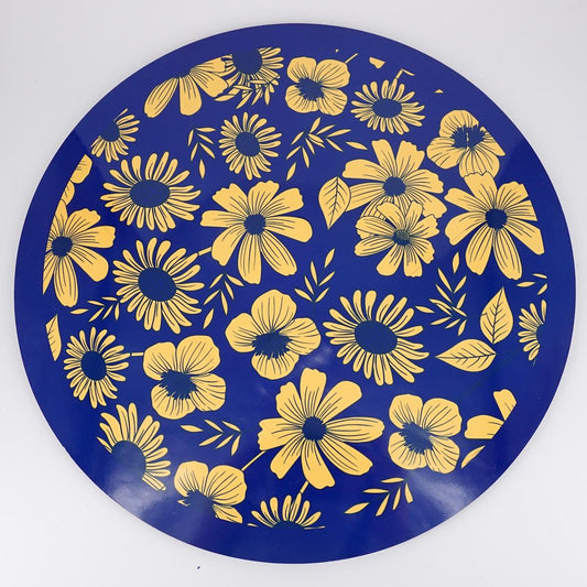 SOTTOPIATTO TONDO FIORI GIALLI FONDO BLU