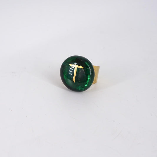 VETRO FUSO ANELLO LETTERAT GIADA SCURO