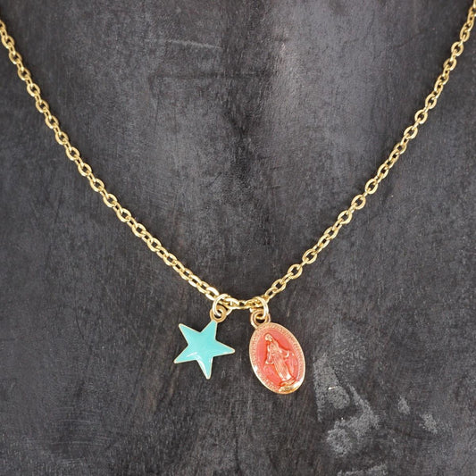 COLLANA CATENINA MADONNINA ROSA E STELLINA