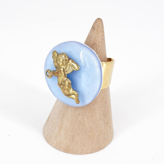 Anello charm CHERUBINO LAVANDA CHIARO ANELLO CHARM CHERUBINO LAVANDA CHIARO VETRO FUSO 