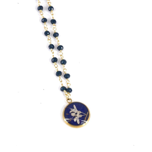 Blue Rosary Button Necklace