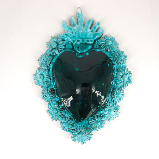 Ex voto large DAISIES green aqua and green
