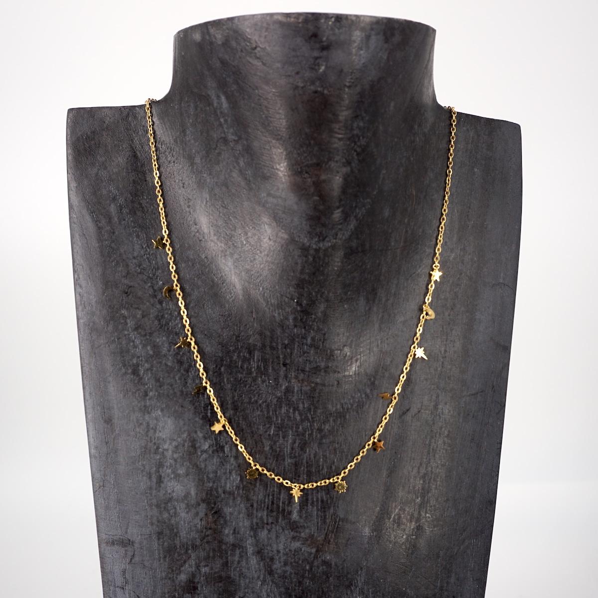 Collana dorata LUNA, STELLE E FULMINI