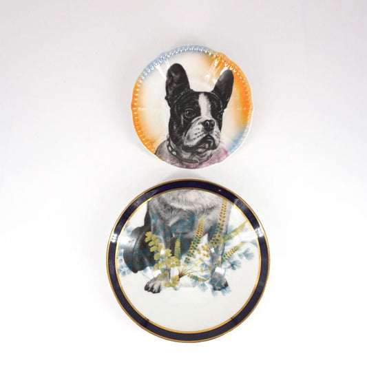 Pair of tea and coffee plates FRENCH BULLDOG