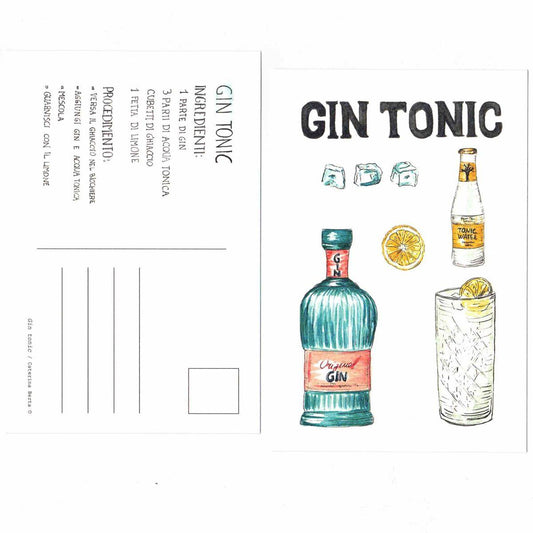 GIN TONIC cocktail postcard