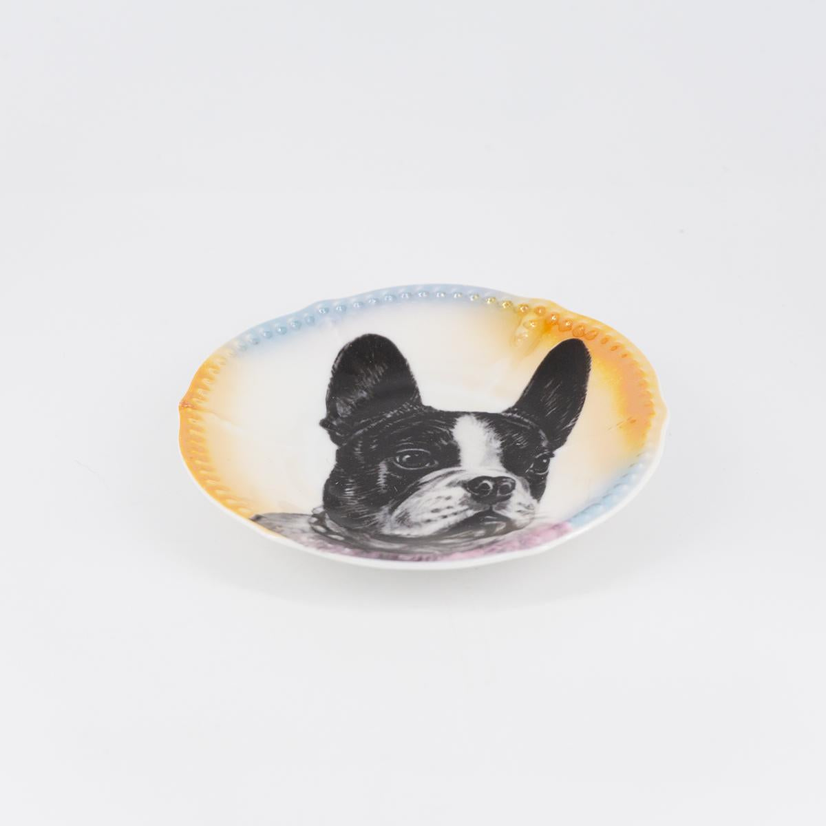 Pair of tea and coffee plates FRENCH BULLDOG