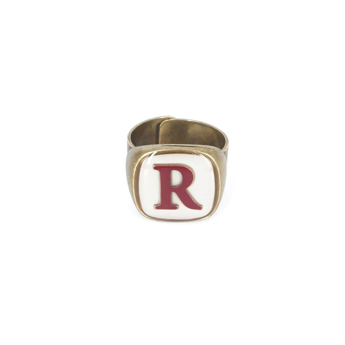 ANELLO LETTERA R AVORIO ANELLO LETTERA R AVORIO E BORDEAUX UNIQUE UNCONVENTIONAL DETAILS 
