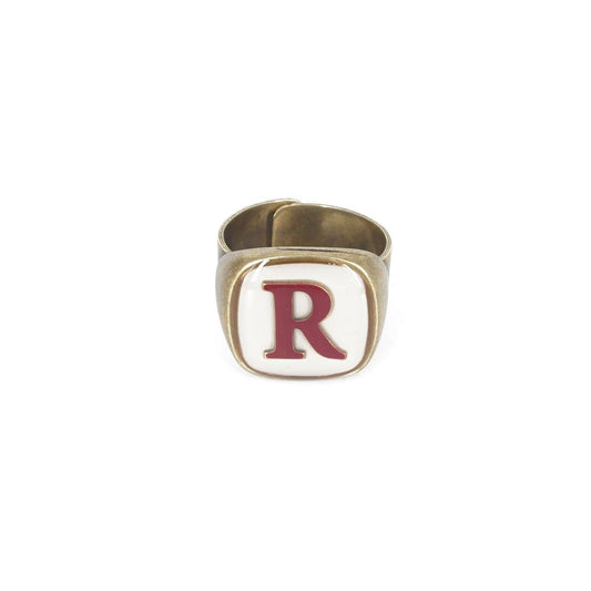 ANELLO LETTERA R AVORIO ANELLO LETTERA R AVORIO E BORDEAUX UNIQUE UNCONVENTIONAL DETAILS 