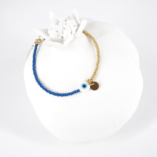 BRACCIALE OCCHIO PERLINE ORO E BLU BRACCIALE OCCHIO PERLINE BLU E ORO SOPHIE GIOIELLI 