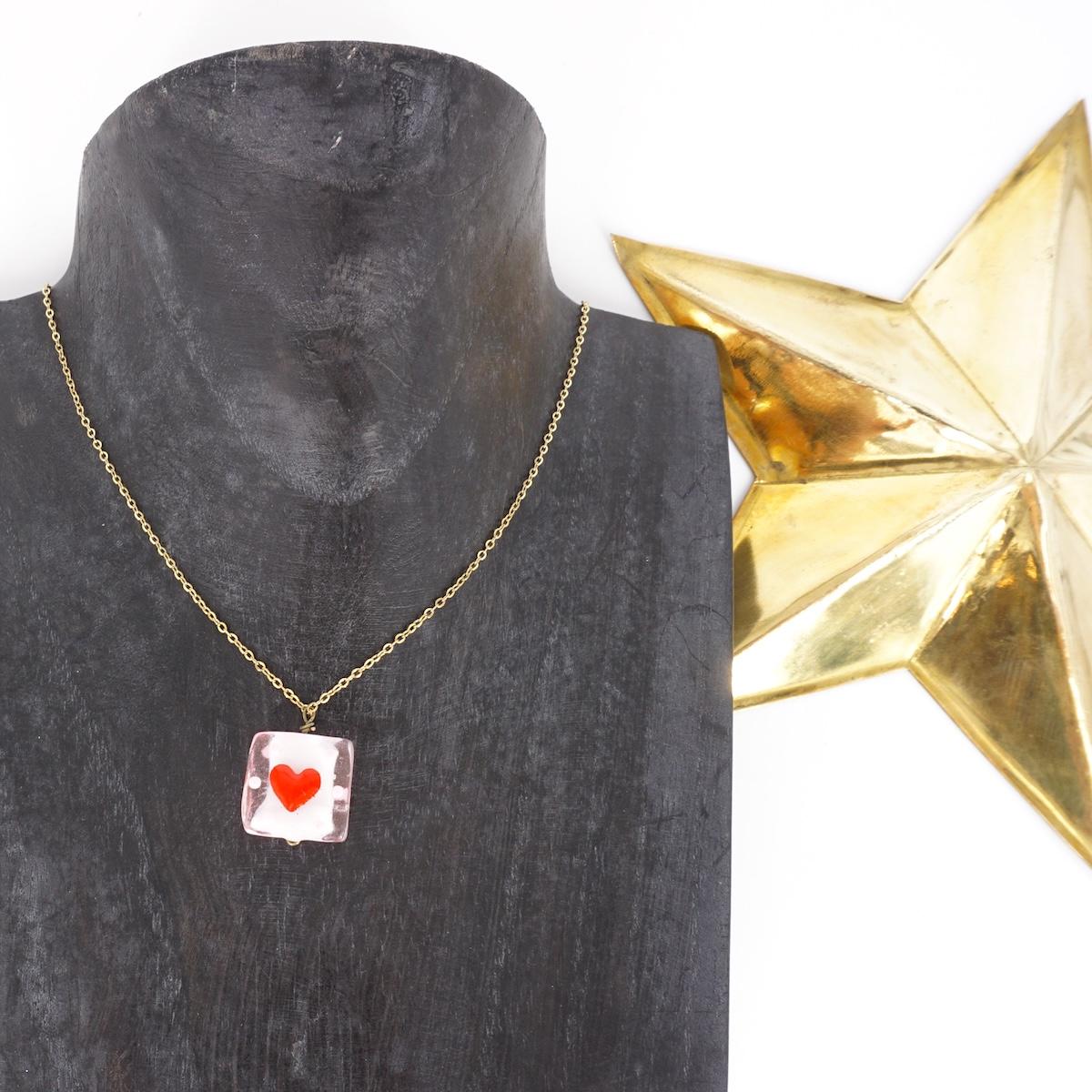 Collana vetro CUORE ROSA COLLANA CHARM VETRO CUORE ROSA SVEVA 