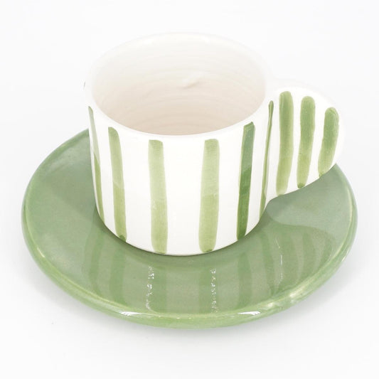 TAZZINA CAFFè CON PIATTINO RIGHE SALVIA TAZZINA CAFFÈ RIGHE SALVIA NICOLE 
