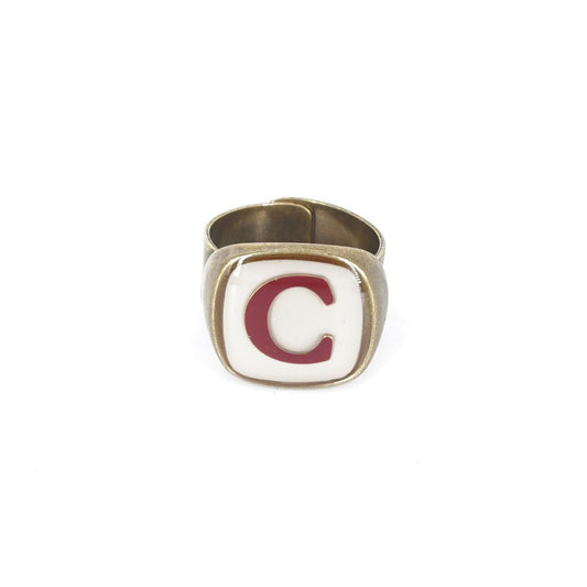 ANELLO LETTERA C AVORIO ANELLO LETTERA C AVORIO E BORDEAUX UNIQUE UNCONVENTIONAL DETAILS 