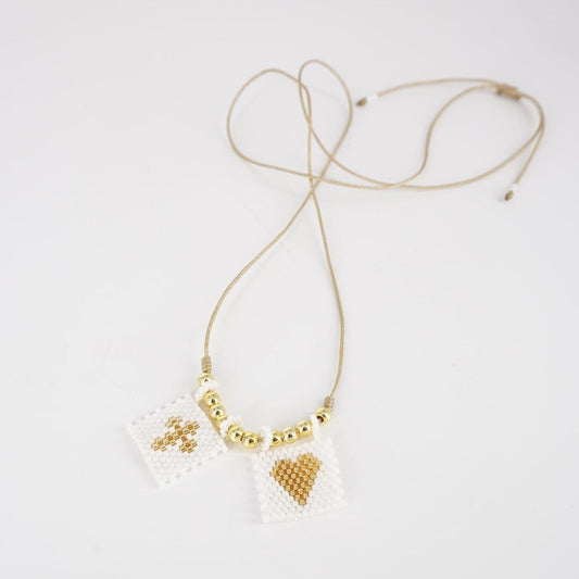 Collana TELAIO DOPPIO cordino BIANCO E ORO